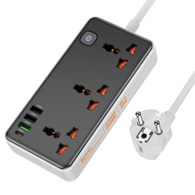 Сетевой фильтр Hoco AC8A на 3 розетки с USB (PD 30W), черный